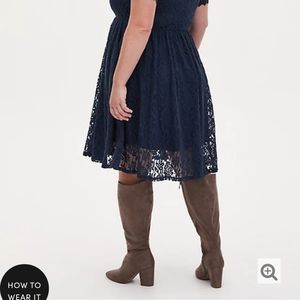 Torrid, NWT, Size 4, navy lace skater dress.